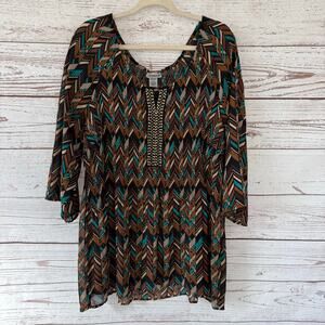 Catherines Women's Chevron Crinkle Beaded Top Blouse Size 2X-22/24W